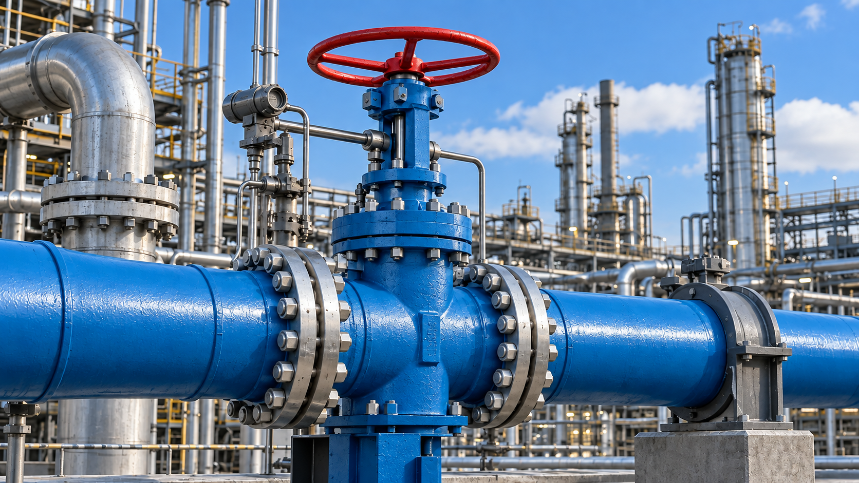 Industrial pipeline and valve in natural daylight